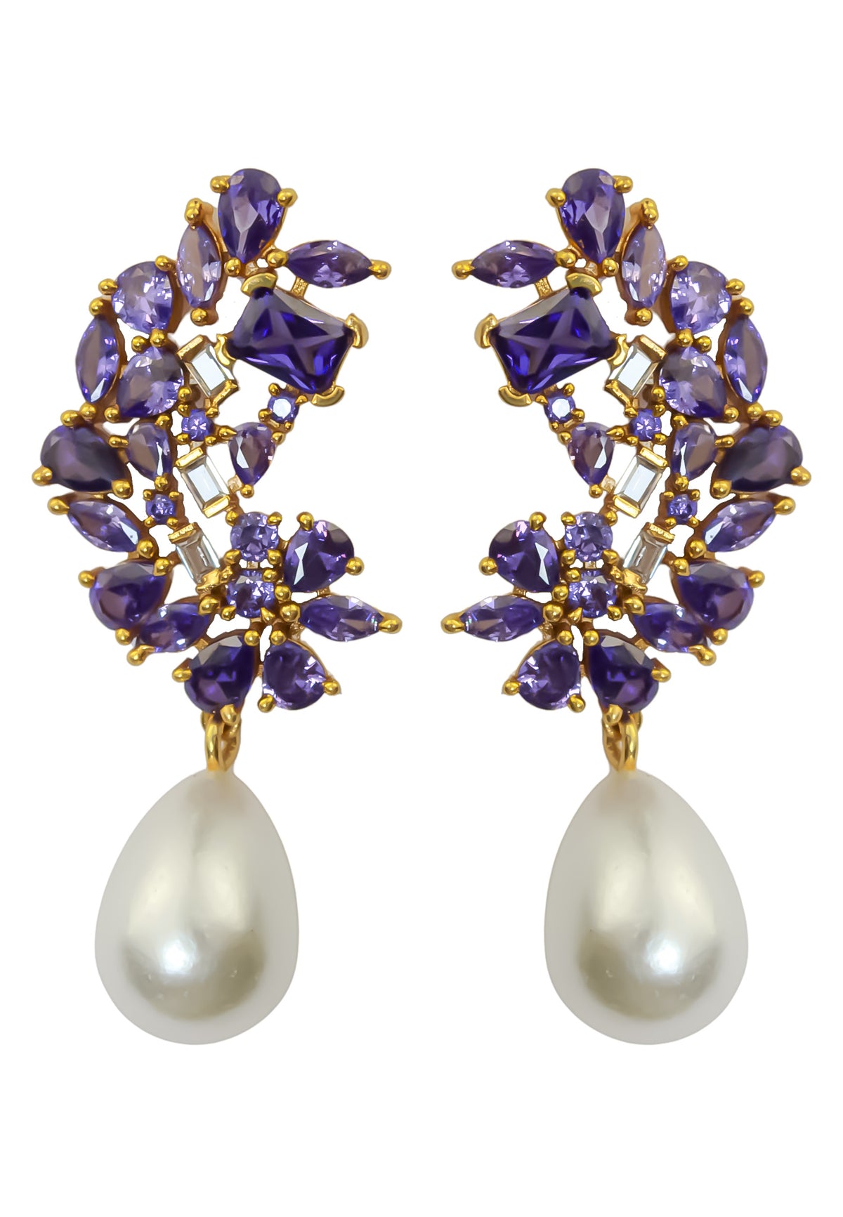 Golden frosty pearl earrings bombay sunset