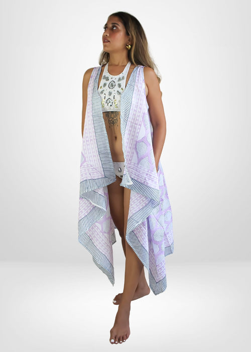 Lavender All Over Leaves Print Boho Dress Bombay Sunset