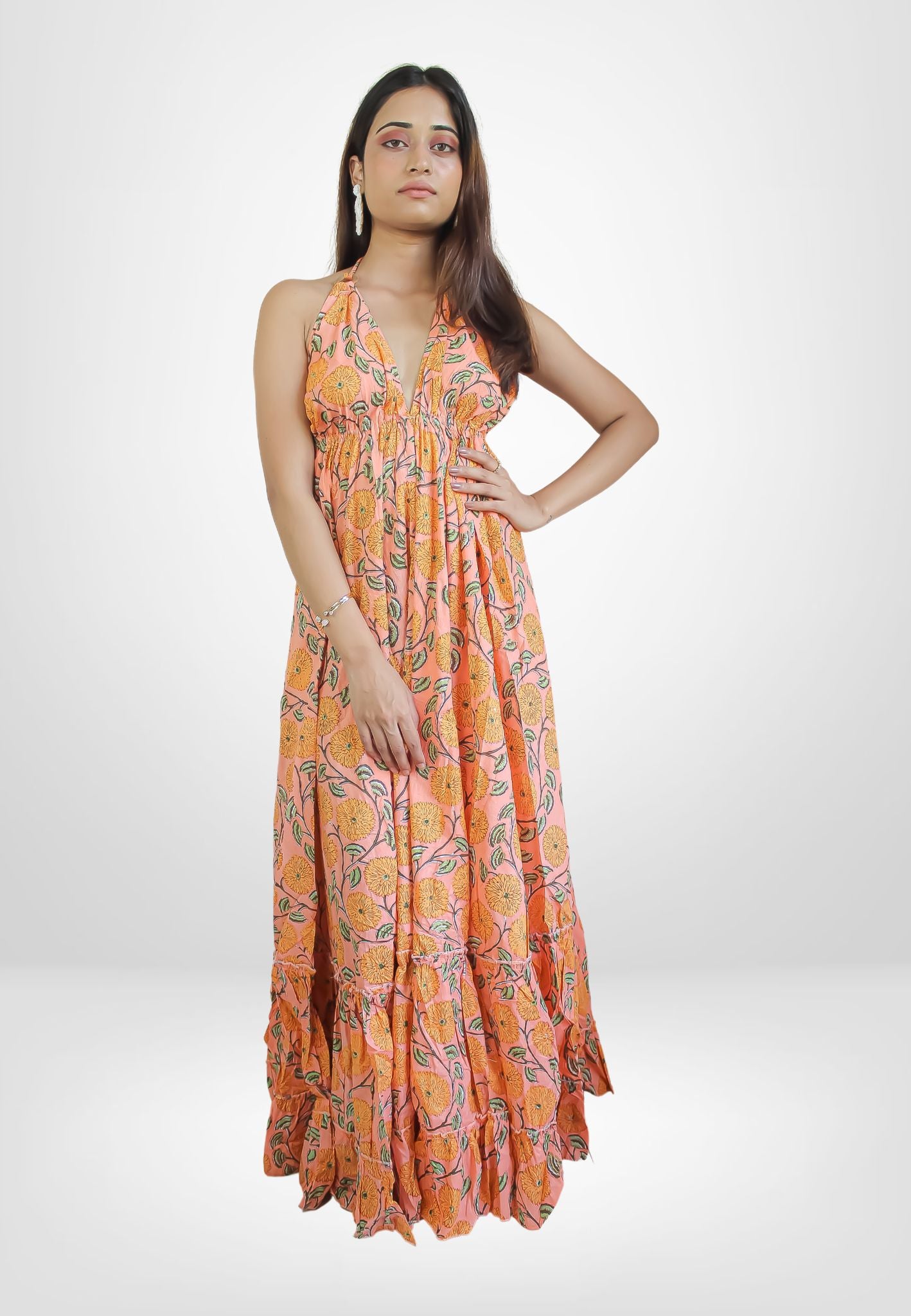 marigold backless tassel dress Bombay Sunset