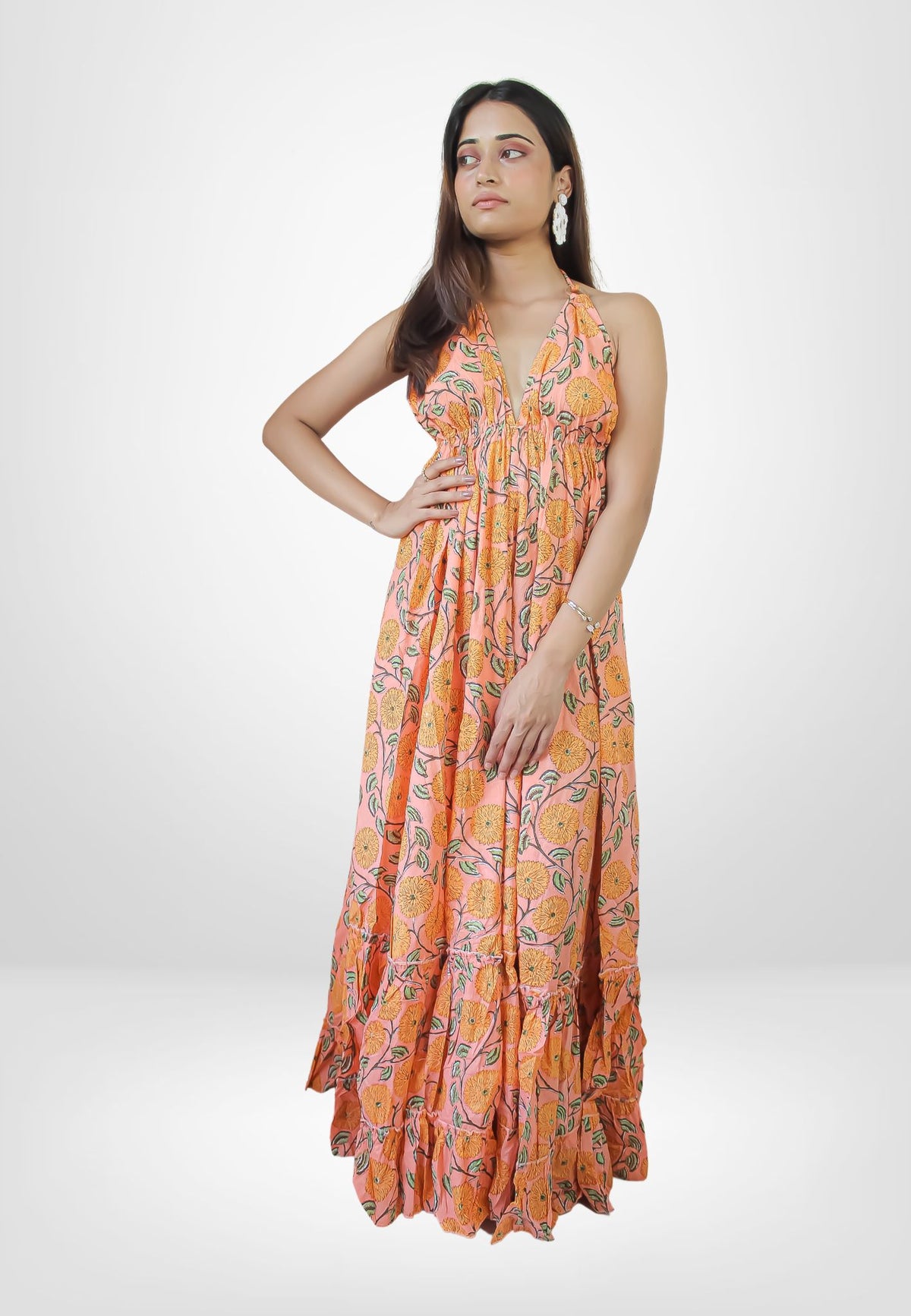 marigold backless tassel dress Bombay Sunset