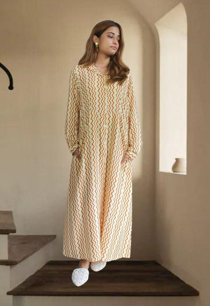 Brown Zig Zag Shirt Dress Bombay Sunset