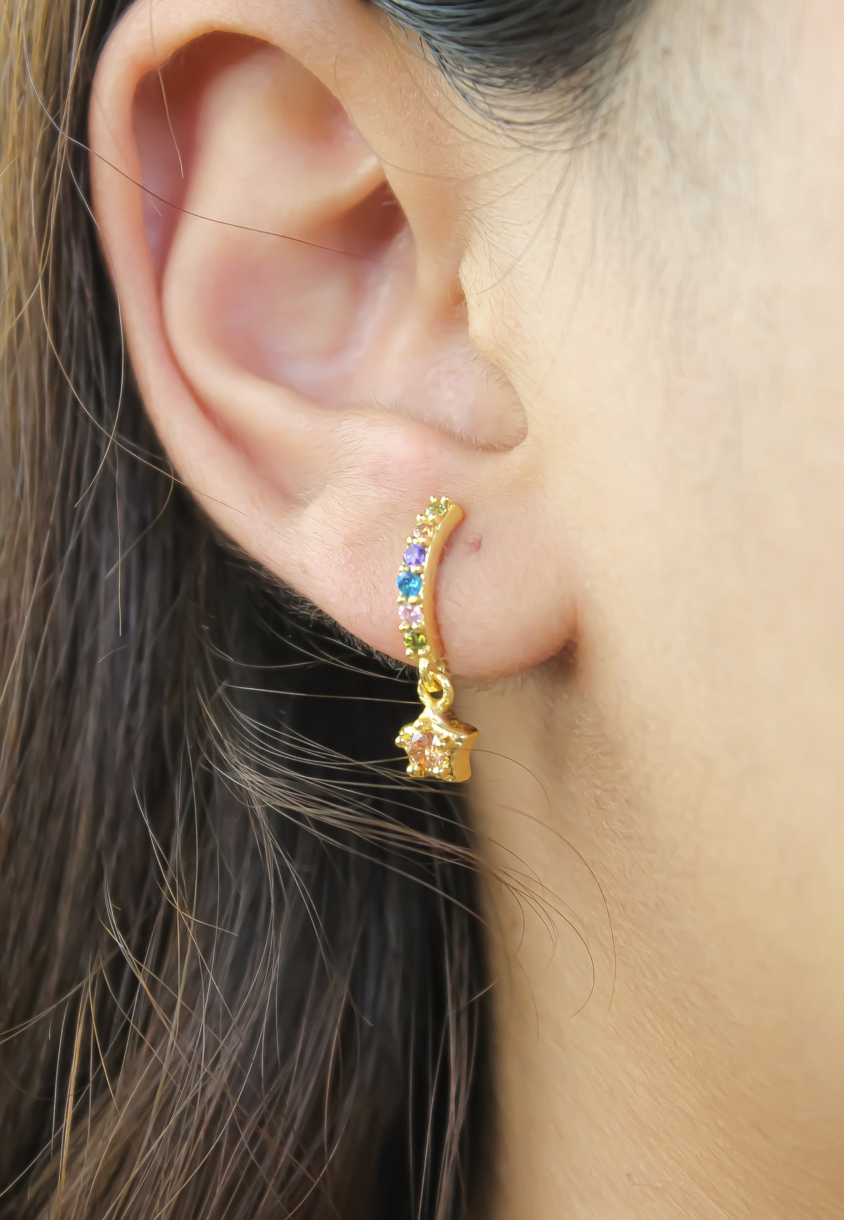 Crescent moon star earrings bombay sunset