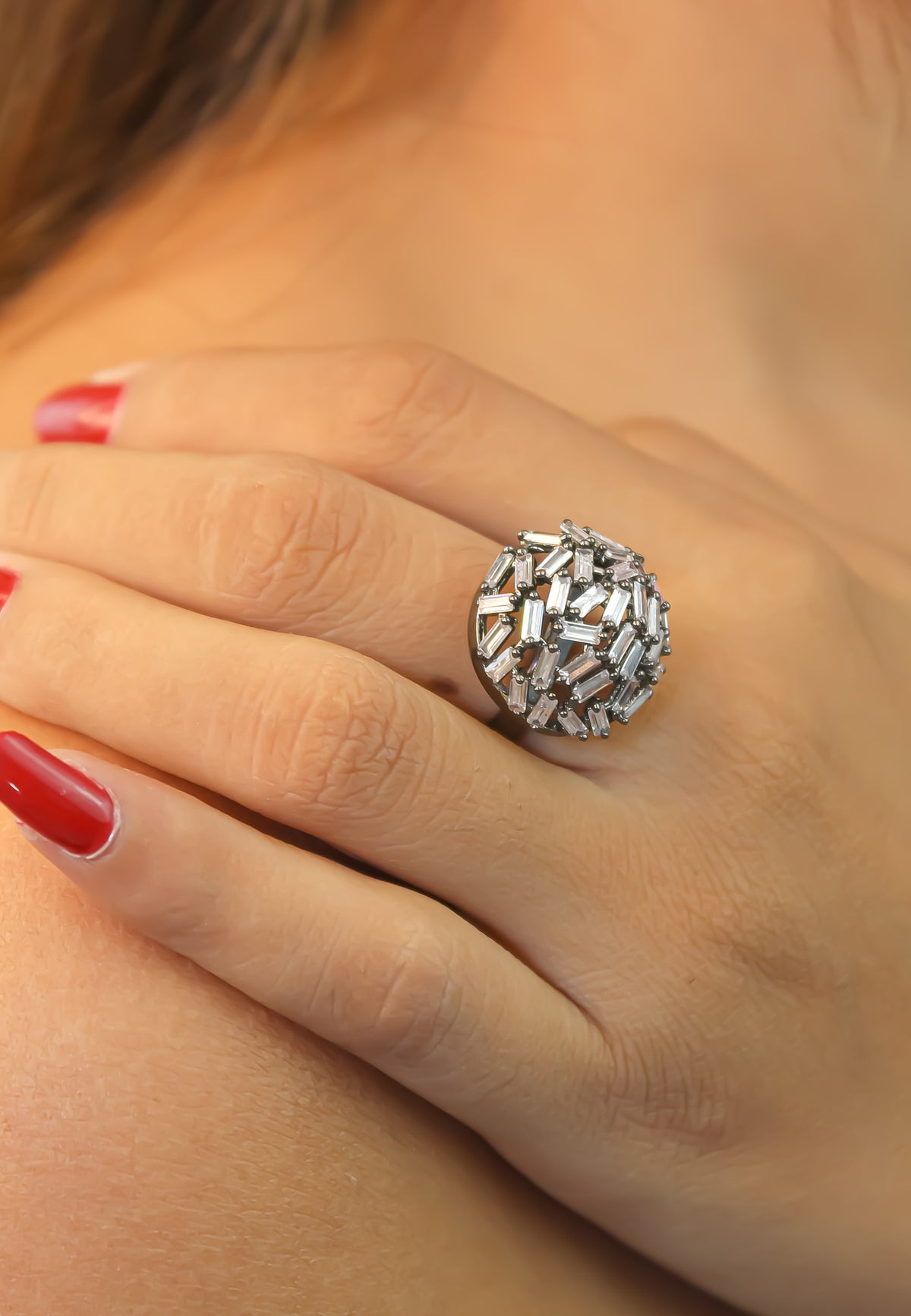 Crystal crown ring bombay sunset