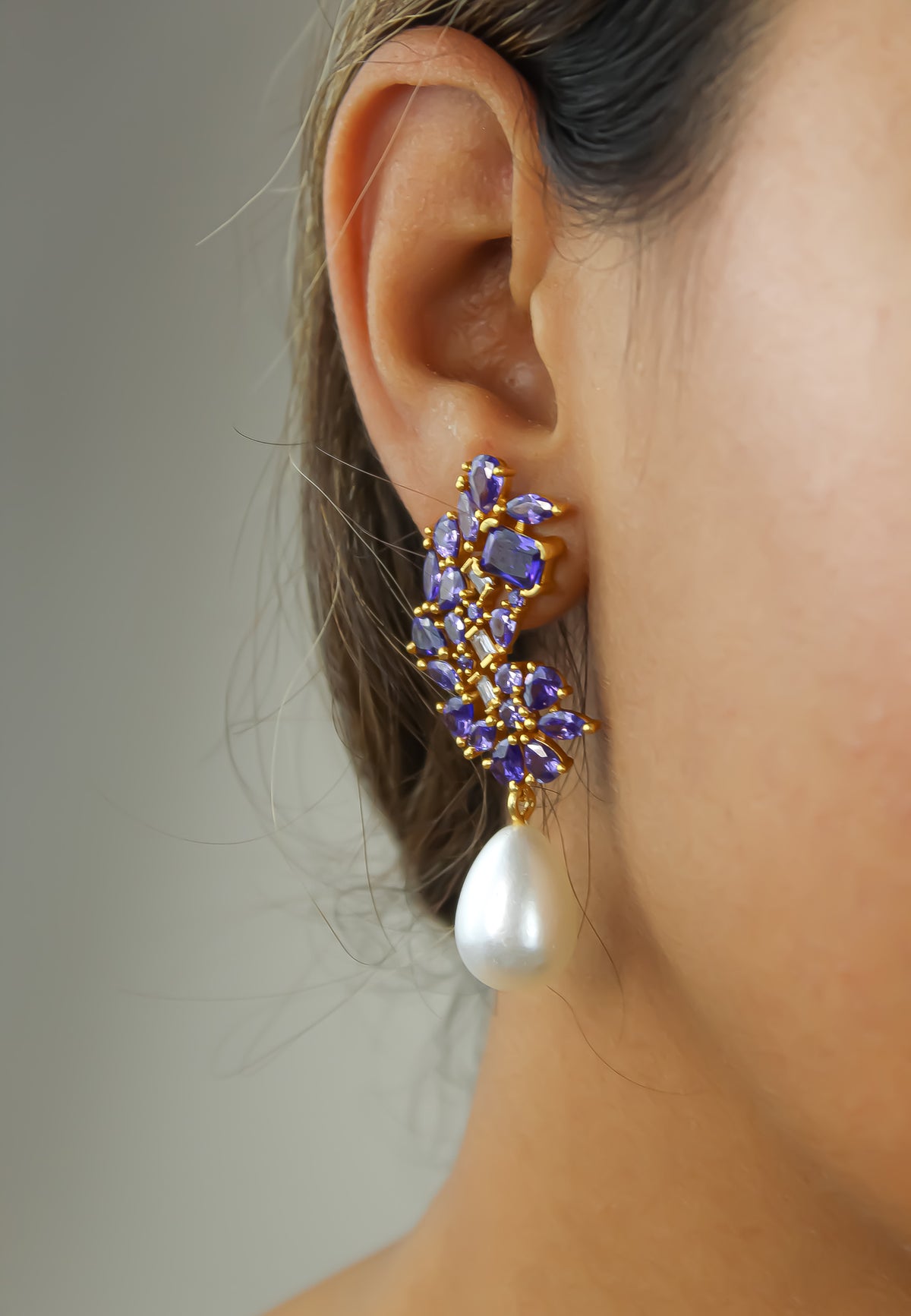 Golden frosty pearl earrings bombay sunset
