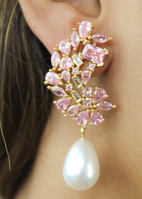golden frosty pearl earrings Bombay Sunset