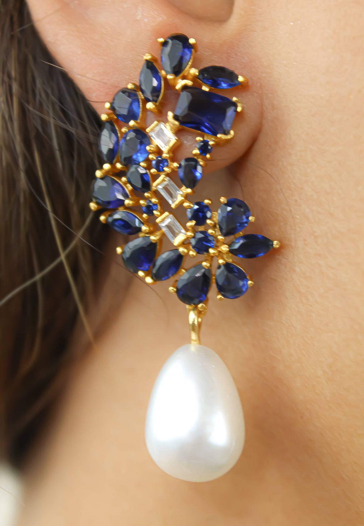 Golden frosty pearl earrings bombay sunset