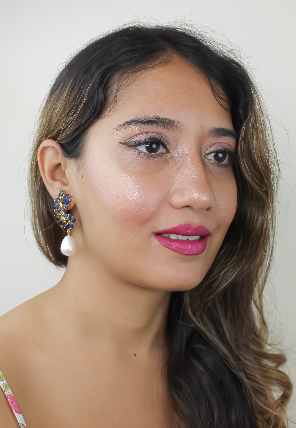 Golden frosty pearl earrings bombay sunset