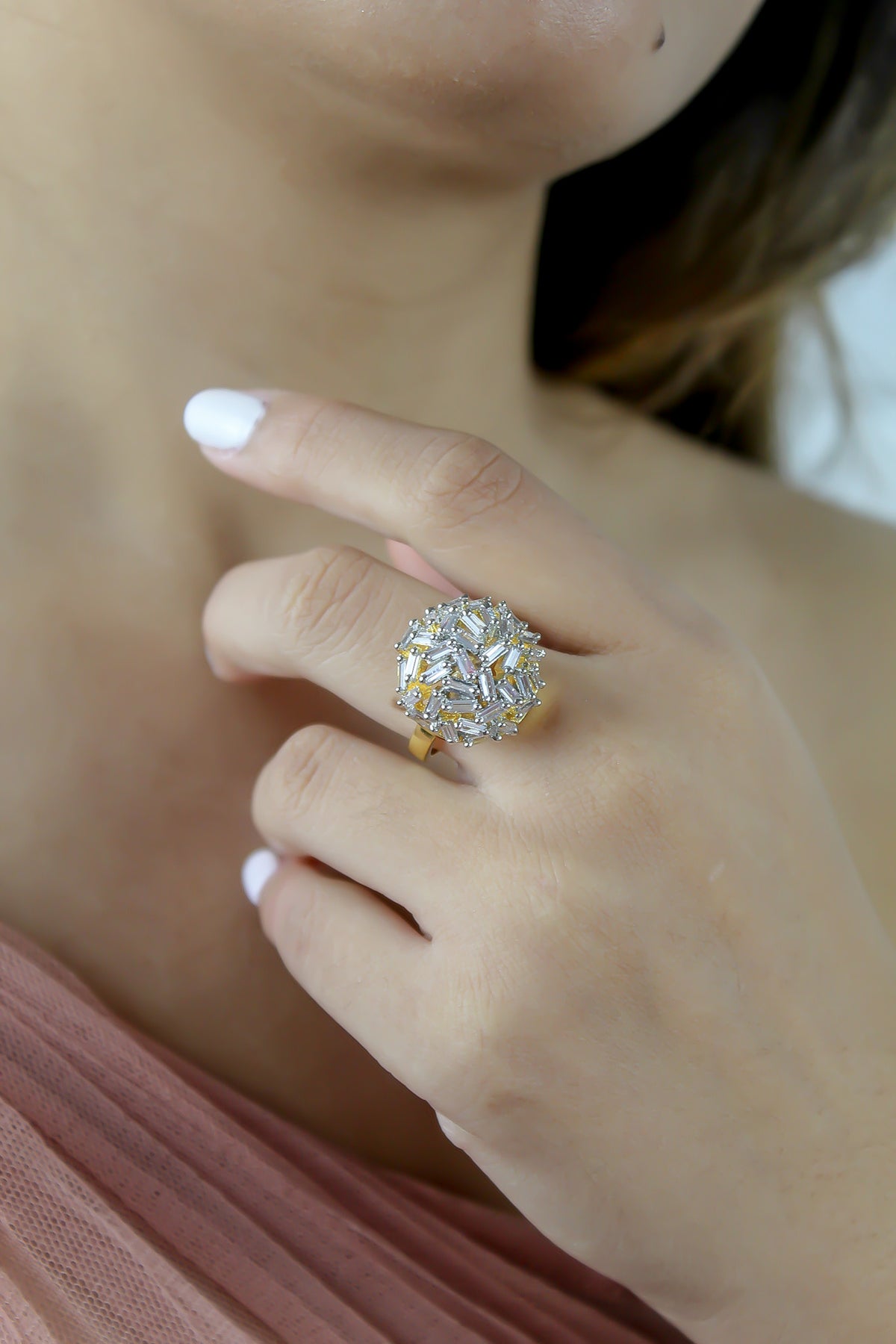 Crystal crown ring bombay sunset